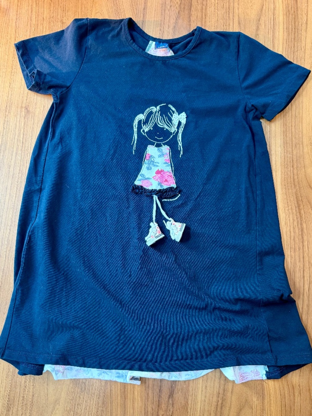 Sailor Tom Girls Graphic Layered Tunic Top Navy Pink Floral Dress Shirt S